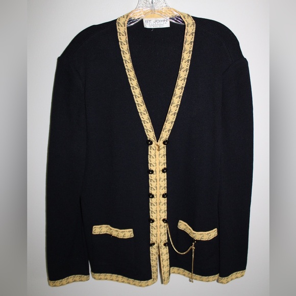 St. John Collection Black with Yellow Trim Knit Cardigan Jacket - Picture 1 of 9